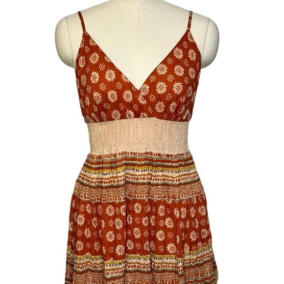 Chaudry KC Cream and Brown Print Smocked Boho Sundress| Size S - Picture 2 of 10